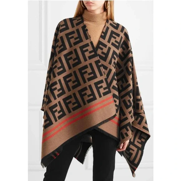FENDI FF logo jacquard reversible poncho cape wrap - Picture 3 of 9